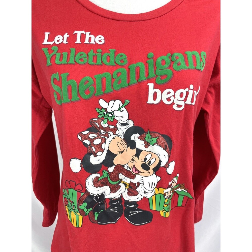 Disney Parks M/L‎ Mickey Minnie Mouse Red Christmas Shirt Women Yuletide - Picture 2 of 8